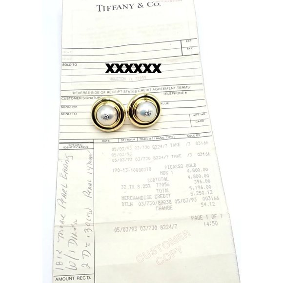 Authentic Tiffany & Co Picasso 18k Yellow Gold Diamond Mabe Pearl Earrings Paper - Picture 10 of 11